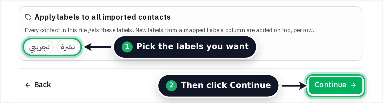 Choosing the labels applied to imported contacts
